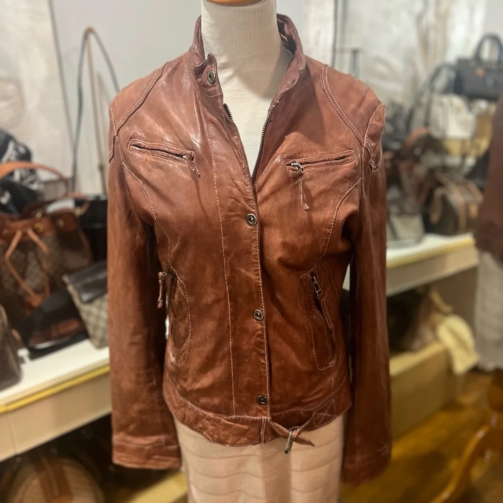 Vintage LULU BRAVO Leather Motorcycle Jacket Brown Vtg - Picture 1 of 11